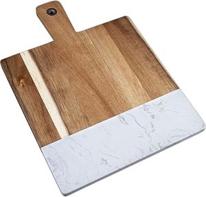 Planche à découper en marbre et bois, surface de découpe de luxe pour cuisine, durable, en pierre naturelle et bois massif, planche de préparation alimentaire - Product Image 4