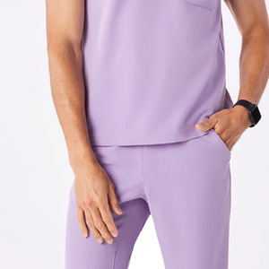 Men Lavender <b>Purple</b> V Neck Short Sleeve <b>Scrub</b> Set Hospital Nurse Uniform with Pocket - Product Image 6