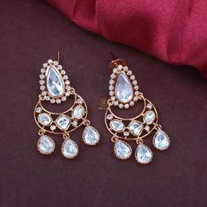 Inaya Polki Designer Chandelier Earrings-Gold Plated Ethnic Vintage Flower with Pearl Diamond & Jade for Party & Wedding - Product Image 2