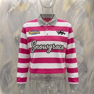 เสื้อเชิ้ต Snowgrace ลายทาง ระบายอากาศได้ดี ปักโลโก้ คอวี ปกพับได้ ใส่ได้ทั้งชายและหญิง ทรงหลวม ใส่สบายทุกฤดู - Product Image 3