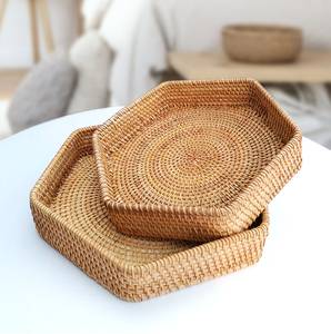Hexagon Natural Home Decor <b>Snack</b> Serving Rattan Woven <b>Tray</b> Candy Storage <b>Snacks</b> <b>Trays</b> Wholesale From Vietnam - Product Image 1