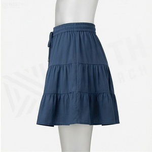 Jupe courte à taille élastique pour femmes, couleur unie, volants, style décontracté, 100% polyester, à porter en toutes saisons - Product Image 3