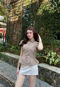 Blusa Vintage a Cuadros con Mangas Abullonadas para Mujer, Corte Ajustado, Personalizada, Fabricante Vietnamita de Ropa de Verano, OEM ODM - Product Image 5