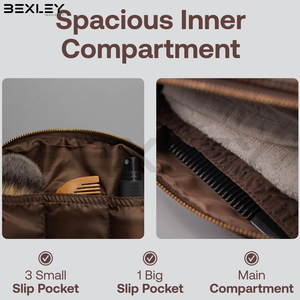 Vintage Brown Rectangular Grooming Kit Bag With Spacious Main Compartment Long <b>Zipper</b> Track Travel Wash <b>Accessories</b> - Product Image 6