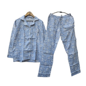 Elegante Set di pigiama termico da donna in morbido cotone stampato a blocchi traspirante con stampa in stile colore personalizzato lavabile in lavatrice per - Product Image 1