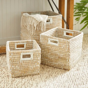 Set of 3 <b>Square</b> Seagrass <b>Baskets</b> with Handles Handmade Storage <b>Basket</b> Wholesale eco-friendly Made in Vietnam - Product Image 3
