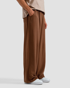 Wide Leg Pants Men Brown Cotton Elastic Waist Casual Joggers Breathable Midweight Flared <b>Trousers</b> Autumn Style <b>Waterproof</b> Fleece - Product Image 6