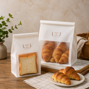 EcoRev Kraft Paper Bread <b>Bags</b> with Clear Window Self-Seal Biodegradable & Eco-Friendly Patch Handle Luxury Food Packaging - Product Image 1