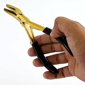 Precision Curved Hair Extension <b>Bead</b> Crimper Plier Flat Jaw Fine Serrated Teeth Rubber Grip Tool for Hair Extension Installation - Product Image 1