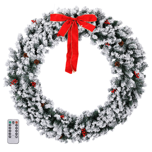 60in Pre-Lit Snow Flocked Christmas Wreath with 220 Warm White Lights 600 PVC Tips DIY Artificial Xmas Wreath - Product Image 1