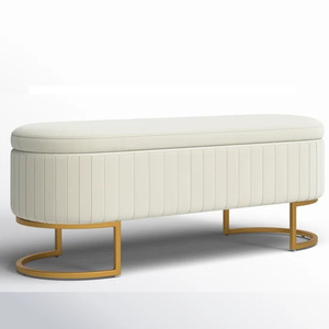 Cómodo Banco de Tela Ovalado con Almacenamiento Debajo del Asiento en Varios Colores, para Comedor, Hogar, Apartamento, Banco para el Pie de la Cama - Product Image 1