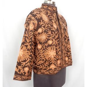 <b>ART</b>&<b>ART</b> Handmade Floral Embroidery Cotrise Fabric Jacket Hand <b>Drawn</b> Design Button Detail Cotton Stripe Lining Breathable jacket - Product Image 4