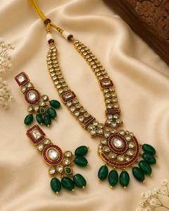 <b>Indian</b> Brass Kundan Polki <b>Necklace</b> <b>Set</b> Wholesale Imitation Rhodium Plated Women's Bridal Engagement Wedding Traditional Ethnic - Product Image 1