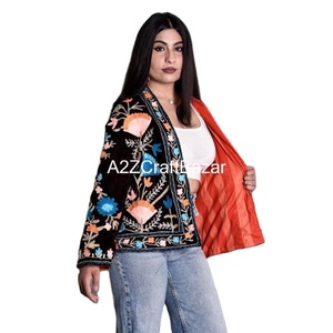 Suzani แจ็คเก็ตฤดูหนาวของผู้หญิงเสื้อโค้ทแขนสั้นระบายอากาศได้ดีปักลายคลาสสิกเสื้อโค้ทผ้ากำมะหยี่หนังเปลือกผ้าฝ้ายเติมที่สมบูรณ์แบบ - Product Image 3