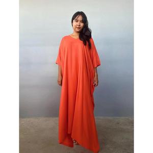 Vestido Kaftán Largo de Color Sólido para Mujer, Ecológico y Natural, Cuello en V, Corte Holgado, Manga Corta, Ropa de Verano para Resort - Product Image 1