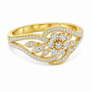 Diamond Cluster Filigree <b>Open</b> Work <b>Ring</b> 18K Yellow Gold Wide Milgrain Pave Lab Grown - Product Image 5