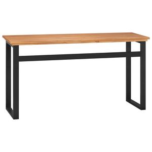 Bureau en bois de teck moyen, noir massif avec finition naturelle, élégant bureau informatique - Product Image 3