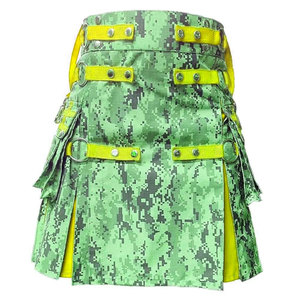 Kilt écossais camouflage vert néon pour homme, en coton, style utilitaire, tendance, 2026 - Product Image 1