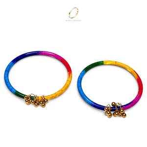 Bracelets en verre multicolores en forme de goutte de pluie, style cachemire, avec breloques clochettes Ghungroo dorées, pour femmes, bijoux de mariage indiens, pour mariée - Product Image 2