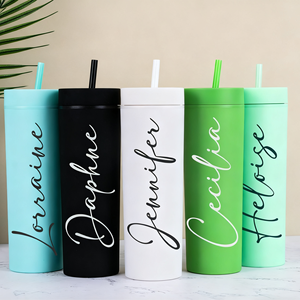 Tùy chỉnh mỏng gầy Acrylic pastel màu bán mờ Tumblers tái sử dụng 16oz ly nhựa Skinny Tumbler với nắp đậy và ống hút - Product Image 1
