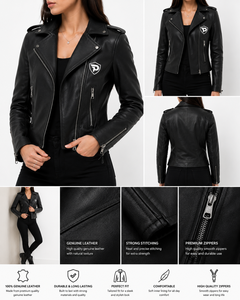 Chaqueta de Motocicleta de Cuero Genuino para Mujer, Cuello en V, Diseño Personalizado, Estilo Urbano, Secado Rápido, Cierre Frontal de Nylon - Product Image 5