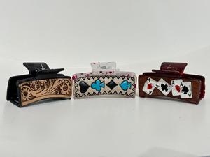 New Arrival Hot Selling Western Stylish Handmade Tooled Engraved Leather Hair <b>Claw</b> <b>Clips</b> Leather <b>Claw</b> Hair Accessories for Women - Product Image 4