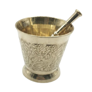 Mortier et pilon en laiton de haute qualité avec gravure et finition polie pour le broyage manuel du café et des épices, outil métallique Imam Dasta - Product Image 4
