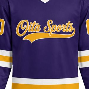 Men Purple Sublimated Ice Hockey Jersey Shorts Set V Neck Striped Polyester Sports Uniform Training Wear <b>Athletic</b> Team Apparel - Product Image 5