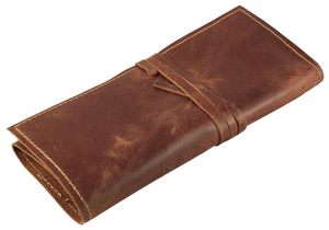 New Era Rustic Genuine Leather Pencil Case <b>Drawstring</b> Closure-Custom Leather <b>Pouches</b> Travel Kit for Schools Offices 10x7 Size - Product Image 3