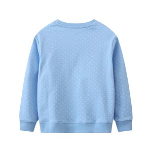 Sweat-shirt bleu ciel à pois avec lapin et fleurs brodés, col rond, manches longues, vêtement décontracté de printemps pour enfants - Product Image 2