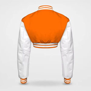 Chaqueta Bomber Varsity Corta Personalizada de Primera Calidad para Mujer, Mangas de Cuero, Cuerpo de Lana, Puños Acanalados, Venta al Por Mayor OEM - Product Image 2