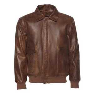 Chaqueta Varsity Vintage de Cuero Genuino de Vaca Marrón Aceitado, Gruesa, Tallas Grandes, Estilo Urbano, con Bolsillos Delanteros y Puños Ajustables en la Cintura - Product Image 1