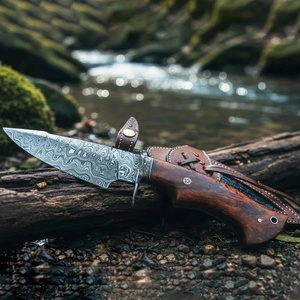 Cuchillo de Caza de Acero de Damasco A&M Enterprises con Mango de Madera, Espiga Completa, Grado Industrial, para Supervivencia al Aire Libre y Desollado, Ideal para Camping - Product Image 5
