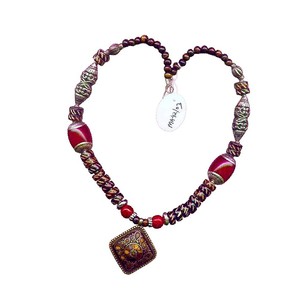 Bohemian Red Beaded <b>Necklace</b> with Antique Pendant Vintage Style Ethnic Tribal <b>Statement</b> Jewelry Unique Gift for Women - Product Image 3