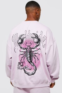 Sweat-shirt à col rond surdimensionné pour homme, couleur lavande, avec imprimé sur le devant, vêtement décontracté pour l'automne, 100% coton, tricoté en French Terry - Product Image 4