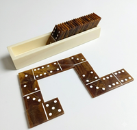 Jeu de dominos double six en résine écologique fait main, design marbré brun antique, par FASHION CRAFT, 5x2,5 cm