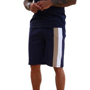 Ensemble t-shirt et short pour homme, couleur unie, col rond, coton léger, tenue décontractée d'été avec logo imprimé, vêtements de sport - Product Image 2