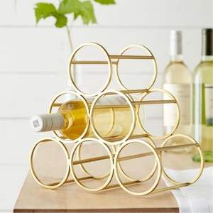 Moderno Estante para Vino de Metal Dorado, Soporte Independiente para 10 Botellas, Exhibidor Geométrico de Vino para Mesa, Almacenamiento de Vino para Encimera - Product Image 3