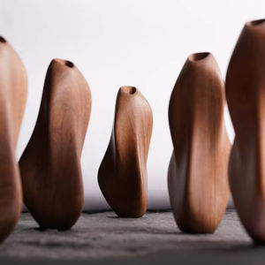 Vase à fleurs en bois de Sapele tourné à la main, style scandinave ondulé, pour mariage, décoration écologique pour la maison - Product Image 4