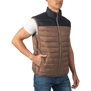 Two Tone Mocha Brown <b>Black</b> Colour Block Men Puffer Vest Quilted Gilet Insulated Full Zip Wholesale OEM - Product Image 5