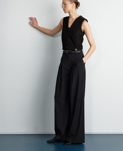 Summer Casual Long <b>Wool</b> Stripe <b>Pants</b> Black - Product Image 5