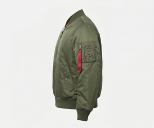 <b>Men's</b> Olive Green <b>Bomber</b> <b>Jacket</b> Windproof Zip Closure Casual Turn-down Collar Regular Fit Solid Color Polyester Material - Product Image 4