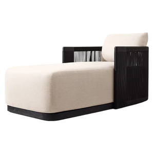 Chaise longue d'extérieur en teck de qualité supérieure avec détails en corde, coussin confortable, chaise longue de patio, mobilier d'hôtel, style contemporain - Product Image 1
