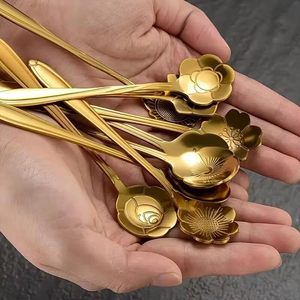 Gold Floral Design Stainless Steel <b>Spoon</b> Set Mirror Polish Party Dessert & <b>Coffee</b> Stirring <b>Spoon</b> in Best Price - Product Image 3