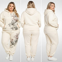 Ensemble survêtement polaire imprimé respirant et écologique pour femme grande taille, avec sweat à capuche et pantalon de jogging, fermeture éclair intégrale, tenue décontractée d'hiver