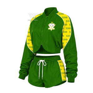 Ropa al por mayor de la hermandad griega Chi Eta Phi, conjunto deportivo de 2 piezas para mujer, chaqueta cortavientos y pantalones cortos. - Product Image 1