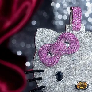 Pendentif Breloque Chat Cartoon Entièrement Sertie de Moissanite VVS en Argent Sterling 925 Plaqué Rhodium, Bijoux Hip Hop Personnalisés pour Femme - Product Image 4