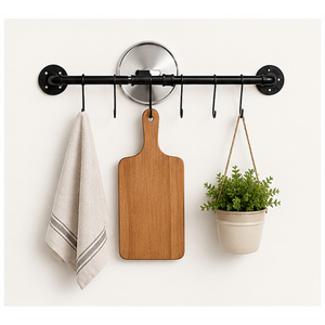 Estante de Pared Único para Ollas con Ganchos en S, Organizador de Utensilios y Sartenes de Hierro Resistente, Riel Colgante Negro para Cocina que Ahorra Espacio - Product Image 2