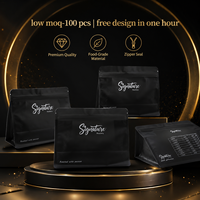 Sachet d'emballage pour café en grains et thé, à fond plat, noir mat, avec fermeture éclair, personnalisable avec logo, qualité alimentaire, faible MOQ (100 pièces)