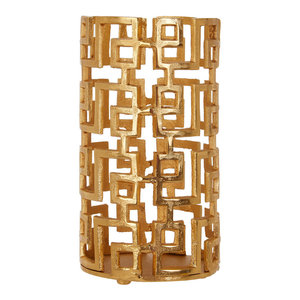 <b>Gold</b> Metal Geometric Candle Holder, Modern Decorative Hurricane <b>Lantern</b> for Home Decor - Product Image 1